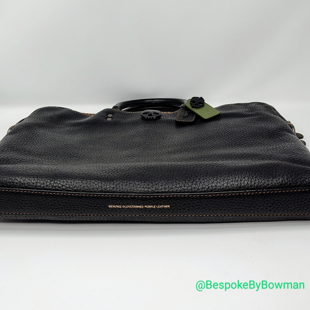 Coach Rogue Slim Briefcase -One of Kind Custom Upcycled Bag with Skulls. Black - Picture 7 of 16